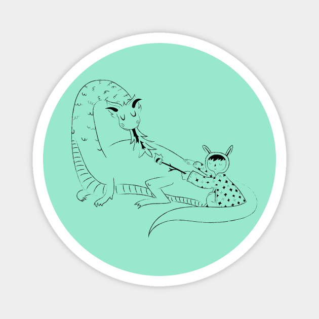 A Girl and Her Dragon - Cute Illustration Magnet by sadsquatch